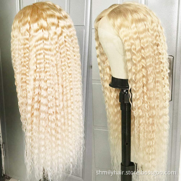 Wholesale Human Lace Wig 13x6 HD Lace Frontal Deep Curly Human Hair Wigs 613 Blonde Cuticle Aligned Brazilian Wig For Woman